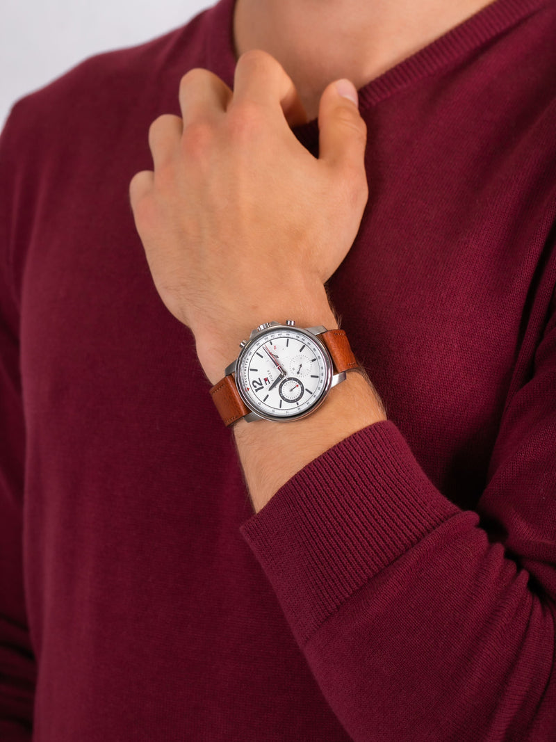 Tommy Hilfiger Landon Chronograph White Dial Brown Leather Strap Watch for Men - 1791531 Buy Now By Tommy Hilfiger