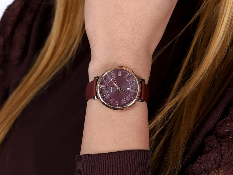 Fossil Jacqueline Burgundy Dial Burgundy Leather Strap Watch for Women - ES4099 Buy Now By Fossil