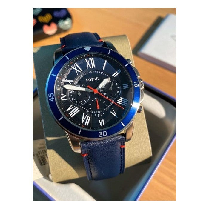 Fossil Grant Chronograph Blue Dial Blue Leather Strap Watch for Men - FS5373 Buy Now By Fossil