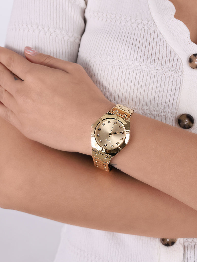 Shop Guess Crystalline Diamonds Gold Dial Gold Steel Strap Watch for Women - GW0114L2 in USA