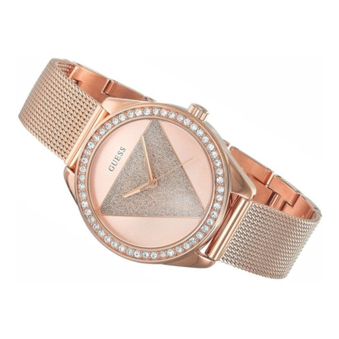 Shop Guess Tri Glitz Quartz Diamonds Rose Gold Dial Rose Gold Mesh Bracelet Watch For Women - W1142L4 in USA