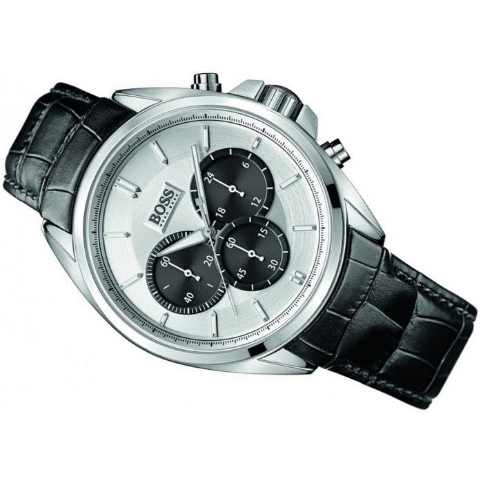 Hugo Boss Driver Chronograph Quartz Silver Dial Black Leather Strap Watch For Men - 1512880 Buy Now By Hugo Boss