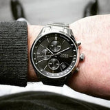 Hugo Boss Grand Prix Chronograph Black Dial Silver Steel Strap Watch for Men - 1513477