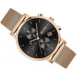 Hugo Boss Integrity Chronograph Black Dial Rose Gold Mesh Bracelet Watch for Men - 1513808