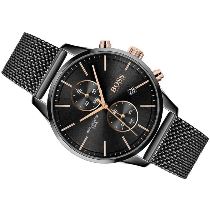 Hugo Boss Associate Black Dial Black Mesh Bracelet Watch for Men - 1513811 Buy Now By Hugo Boss