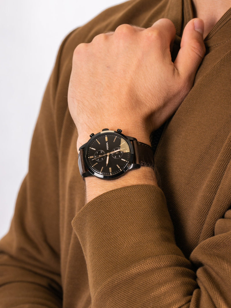 Fossil Townsman Chronograph Black Dial Brown Leather Strap Watch for Men - FS5437 Buy Now By Fossil