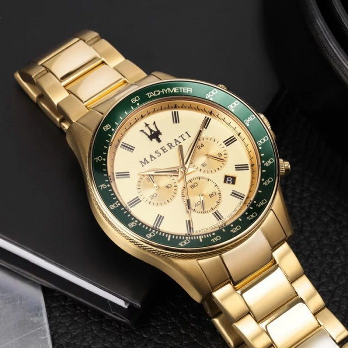 Shop Maserati SFIDA Quartz Yellow Dial Gold Strap Watch For Men - R8873640005 in USA
