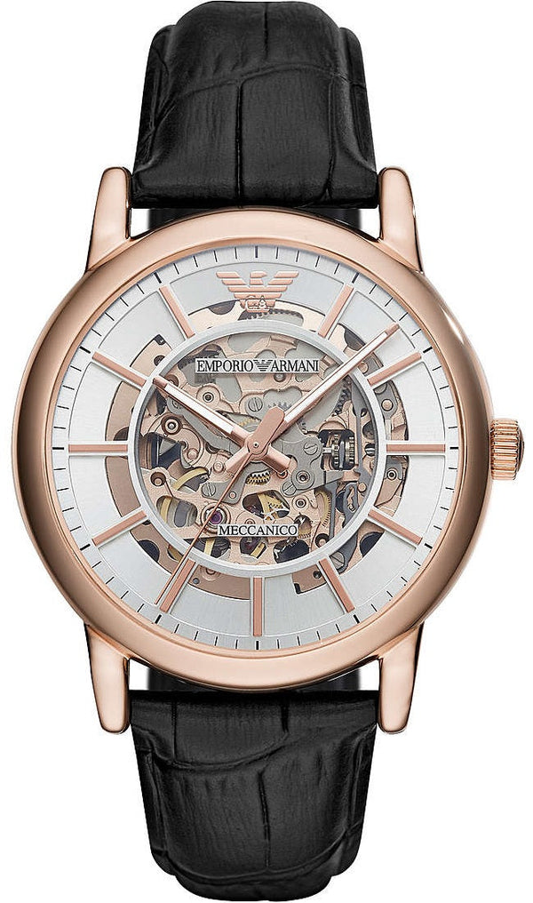 Emporio Armani Luigi Skeleton Silver Dial Black Leather Strap Watch For Men - AR60007 Buy Now By Emporio Armani