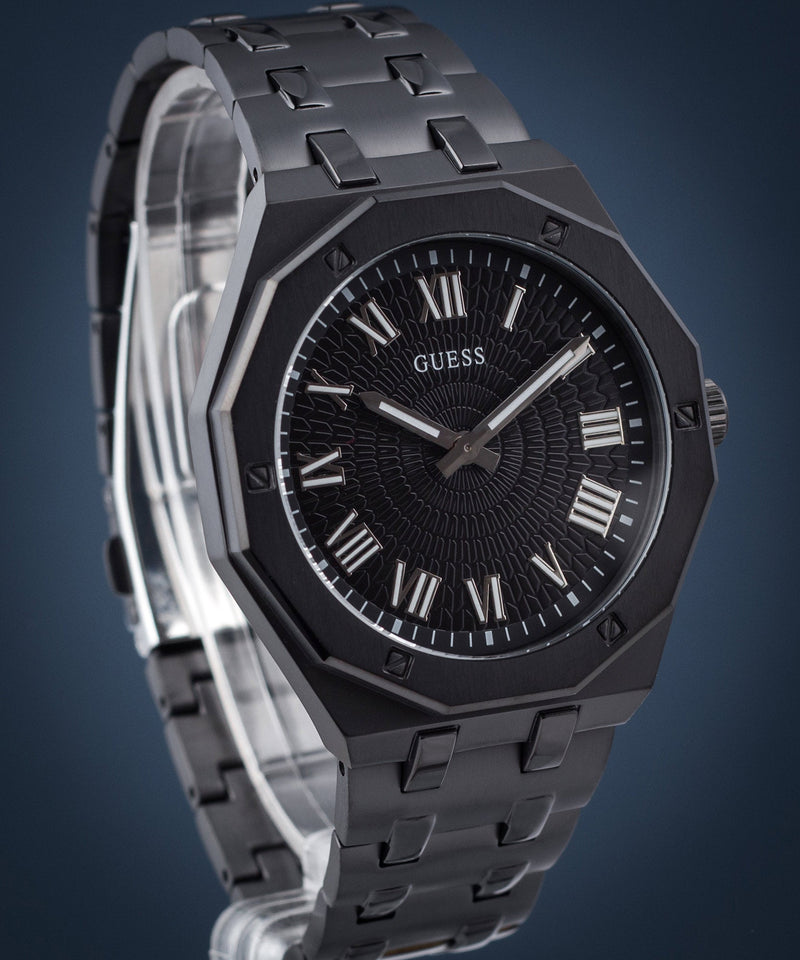 Shop Guess Asset Quartz Black Dial Black Steel Strap Watch For Men - GW0575G3 in USA