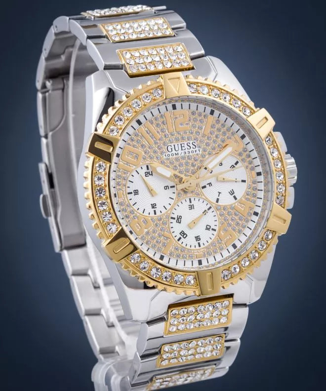 Guess Frontier Chronograph Crystals Silver Dial Two Tone Steel Strap Watch for Men - W0799G4 Buy Now By Guess