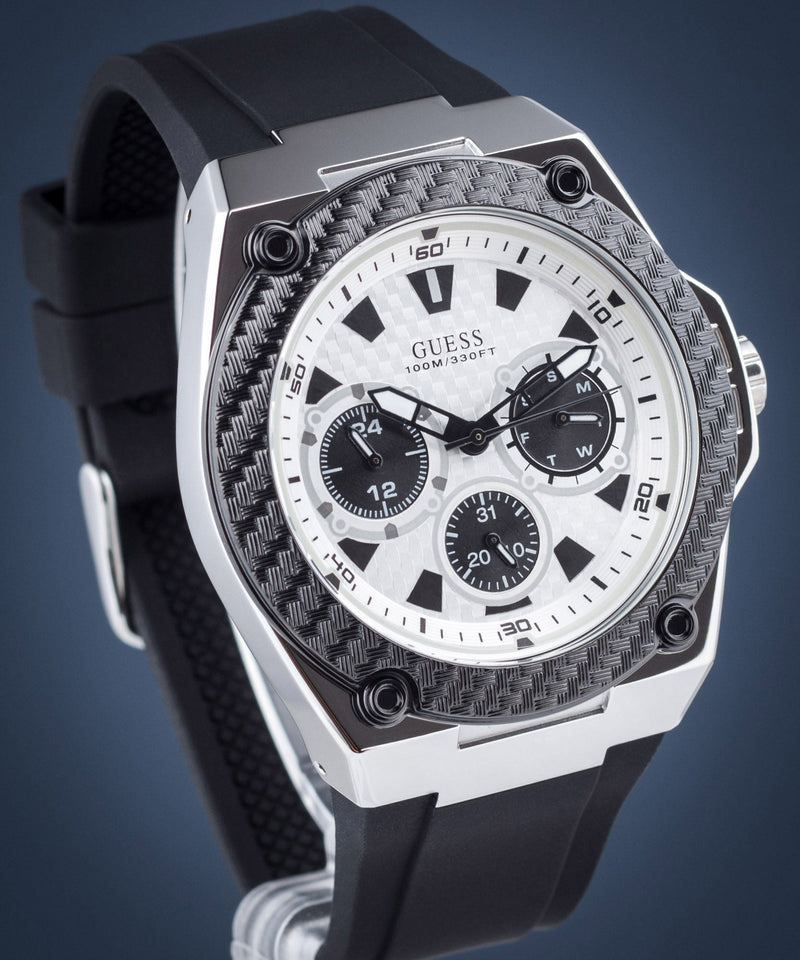 Guess Legacy White Dial Black Rubber Strap Watch For Men - W1049G3 Buy Now By Guess