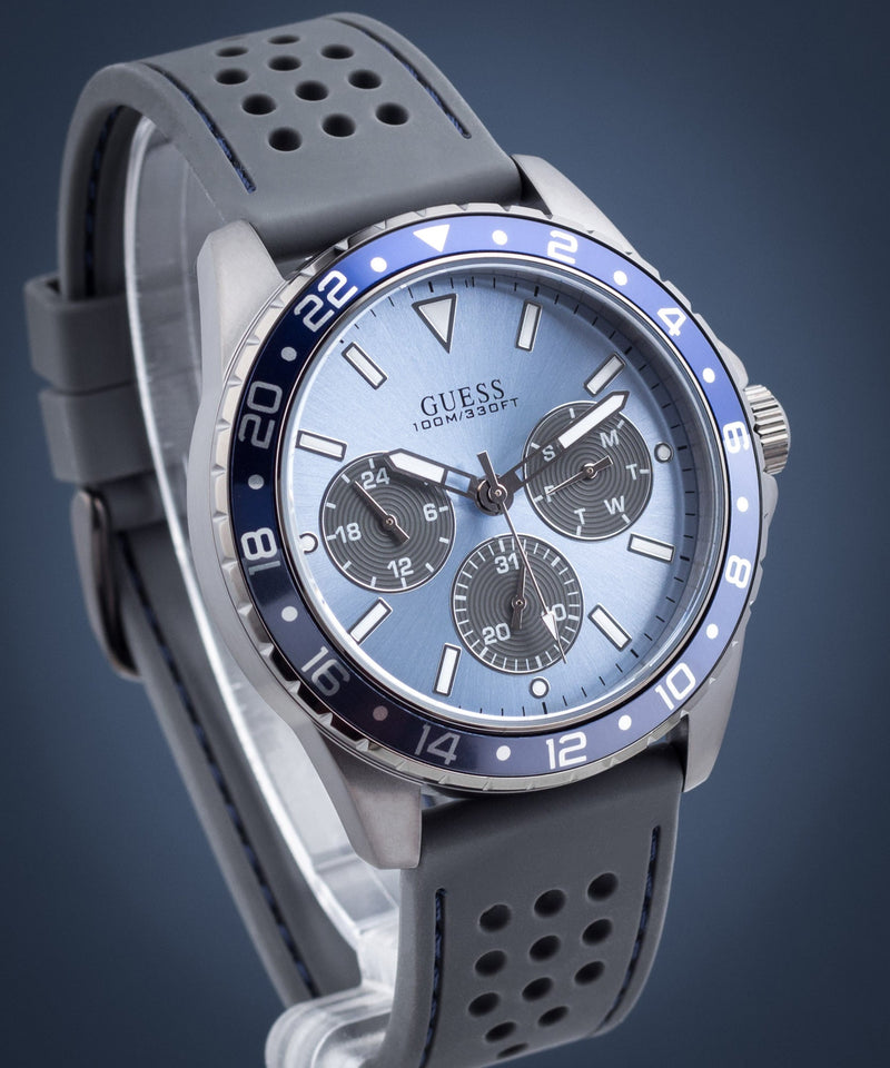 Guess Odyssey Blue Dial Grey Rubber Strap Watch For Men - W1108G6 Buy Now By Guess