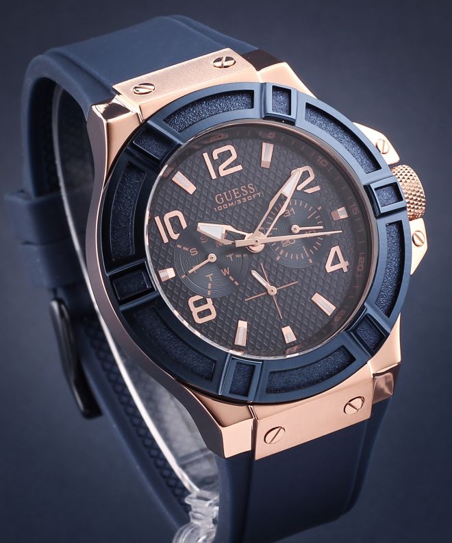 Shop Guess Rigor Blue Dial Blue Silicone Strap Watch For Men - W0247G3 in USA