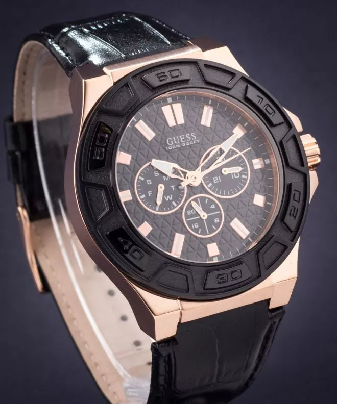 Guess Force Analog Black Dial Black Leather Strap Watch For Men - W0674G6 Buy Now By Guess