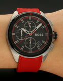 Hugo Boss Volane Chronograph Black Dial Red Rubber Strap Watch for Men - 1513959