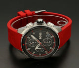Hugo Boss Volane Chronograph Black Dial Red Rubber Strap Watch for Men - 1513959