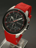 Hugo Boss Volane Chronograph Black Dial Red Rubber Strap Watch for Men - 1513959