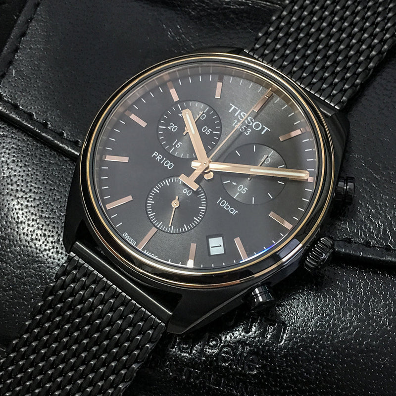 Tissot T Classic PR 100 Chronograph Anthracite Black Dial Black Mesh Bracelet Watch For Men - T101.417.23.061.00 Buy Now By Tissot