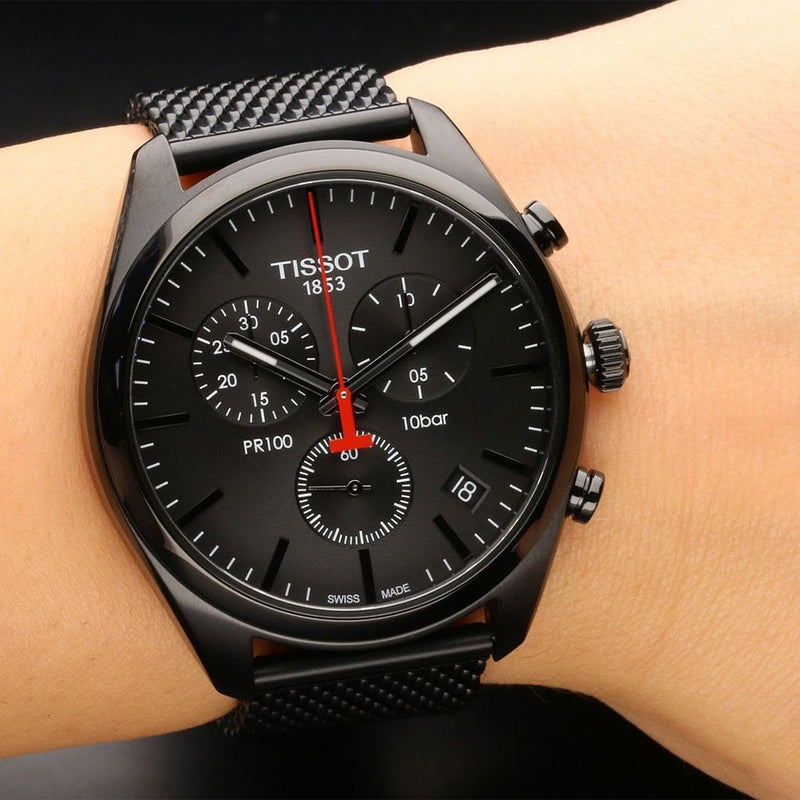 Tissot T Classic PR 100 Chronograph Black Dial Black Mesh Bracelet Watch For Men - T101.417.33.051.00 Buy Now By Tissot
