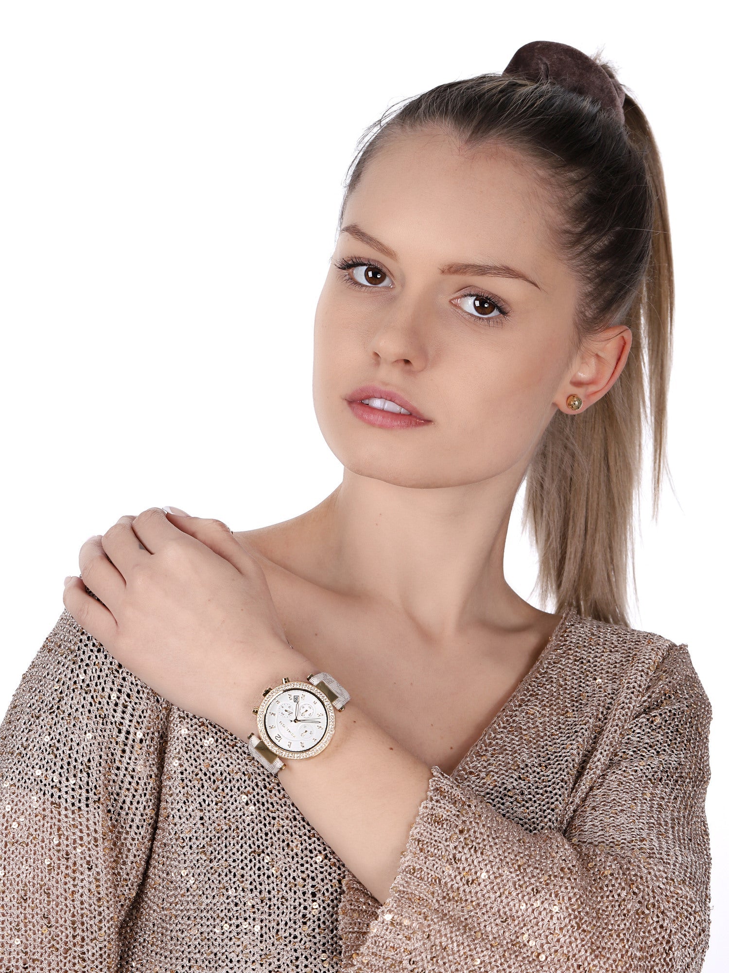Michael Kors Parker Chronograph White Dial White Leather Strap Watch For Women - MK6916