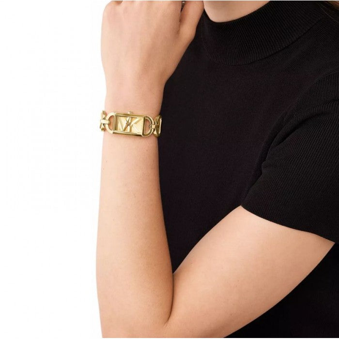 Shop Michael Kors Empire Three Hand Gold Dial Gold Steel Strap Watch For Women - MK7406 in USA