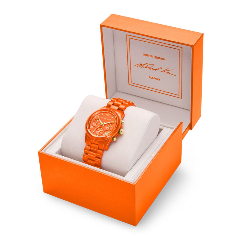 Shop Michael Kors Runway Chronograph Limited Edition Orange Dial Orange Steel Strap Watch for - MK7477LE in USA