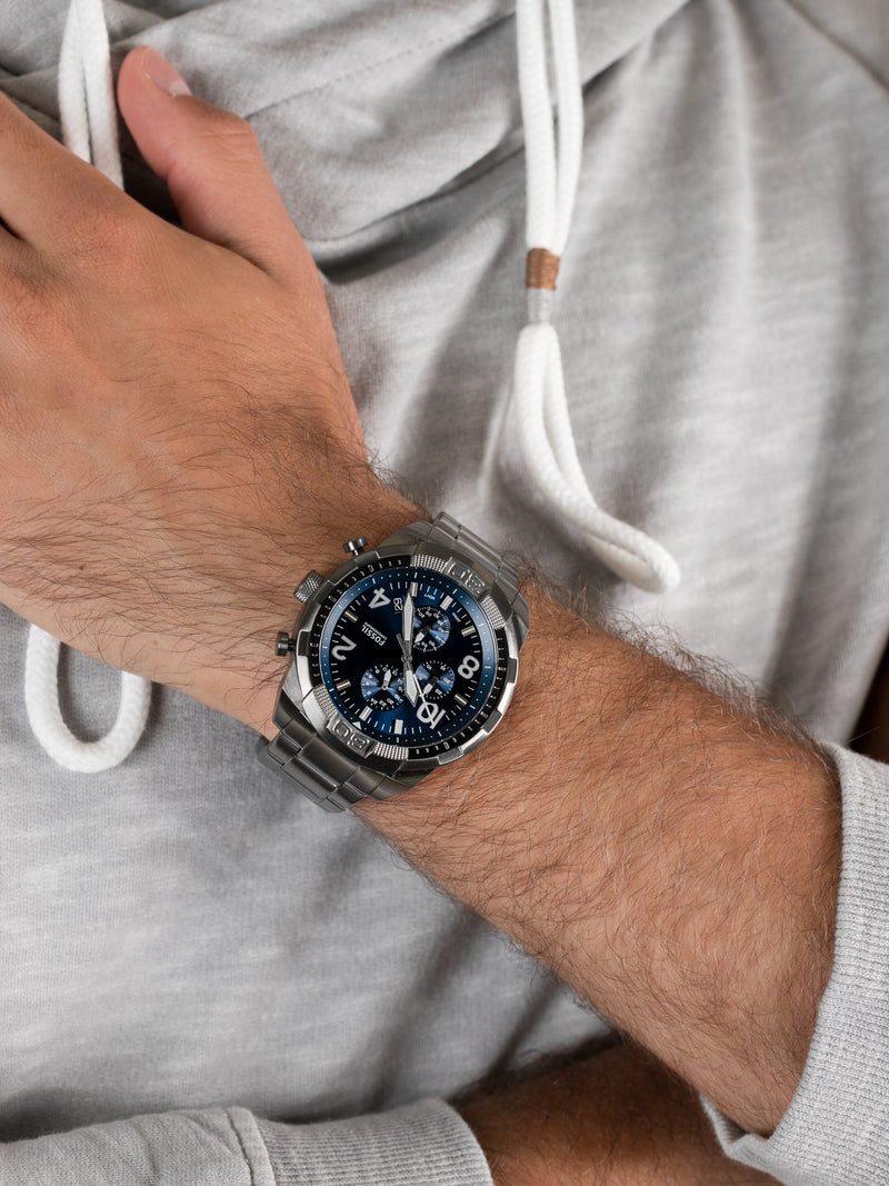 Fossil Bronson Chronograph Blue Dial Grey Steel Strap Watch for Men - FS5711 Buy Now By Fossil