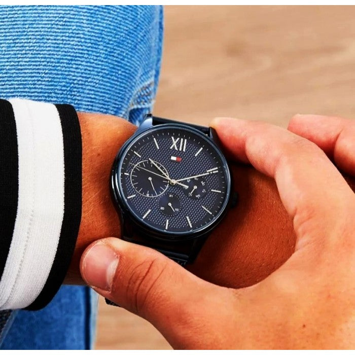 Shop Tommy Hilfiger Damon Quartz Blue Dial Blue Mesh Bracelet Watch for Men - 1791421 in USA