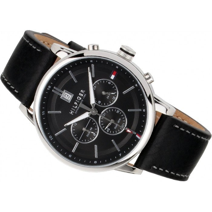 Tommy Hilfiger Kyle Quartz Black Dial Black Leather Strap Watch for Men - 1791630