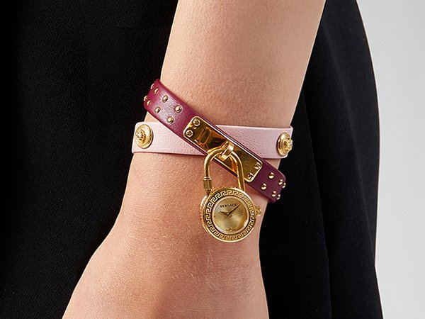 Versace Medusa Lock Icon Gold Dial Red Leather Strap Watch for Women - VEDW00319 Buy Now By Versace
