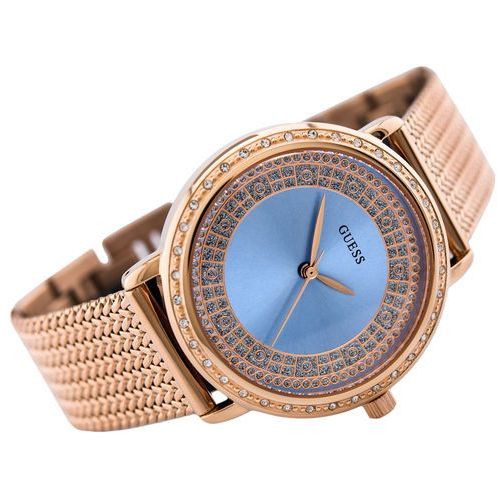 Shop Guess Willow Crystal Blue Dial Rose Gold Mesh Bracelet Watch For Women - W0836L1 in USA