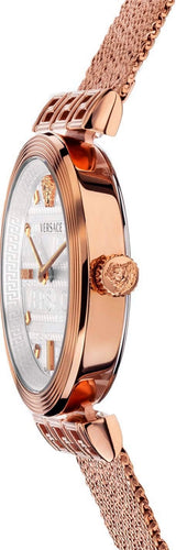 Versace Meander White Dial Rose Gold Mesh Bracelet Watch for Women - VELW00620