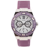 Shop Guess Limelight Quartz Silver Dial Purple Leather Strap Watch For Women - W0775L6 in USA