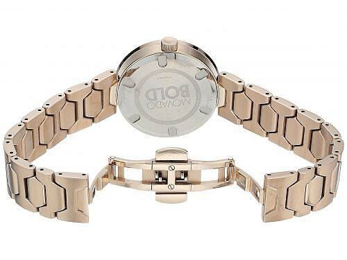 Shop Movado Bold Crystal Pave Rose Gold Dial Rose Gold Steel Strap Watch For Women - 3600493 in USA