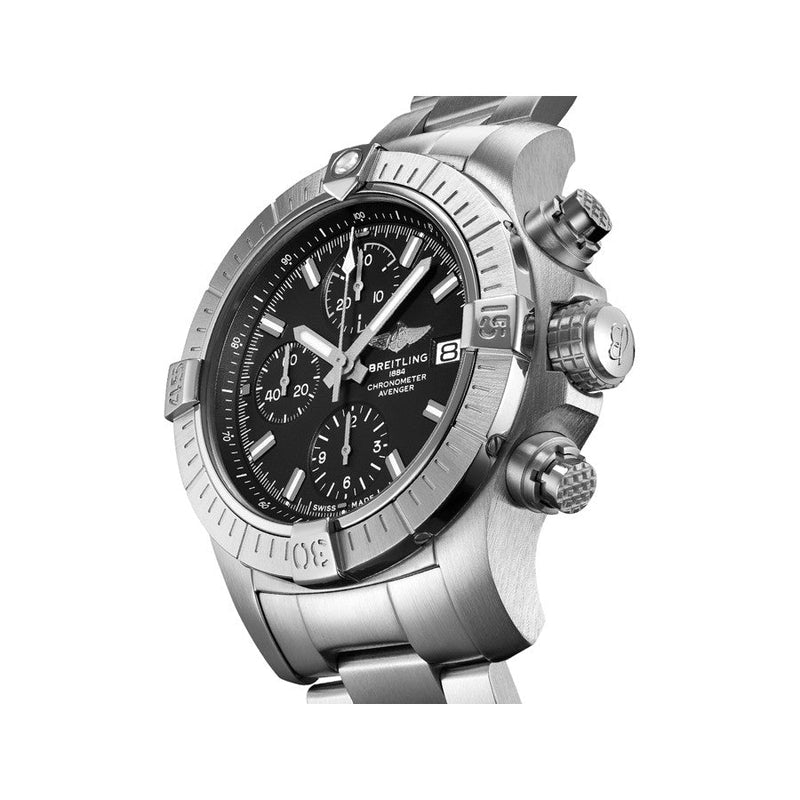 Shop Breitling Avenger Chronograph 43 Black Dial Silver Steel Strap Watch for Men - A13385101B1A1 in USA
