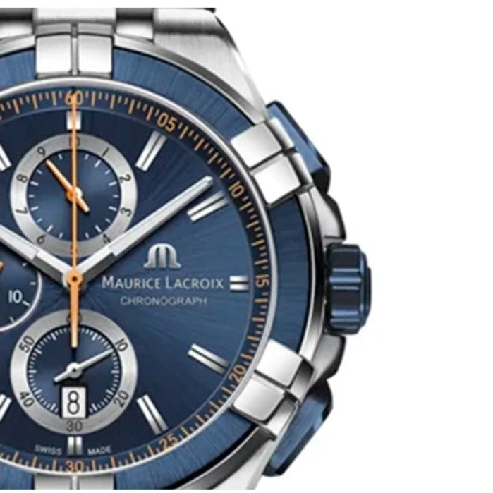 Maurice Lacroix Aikon Chronograph Blue Dial Blue Leather Strap Watch For Men - AI1018-SS001-432-4 Buy Now By Maurice Lacroix