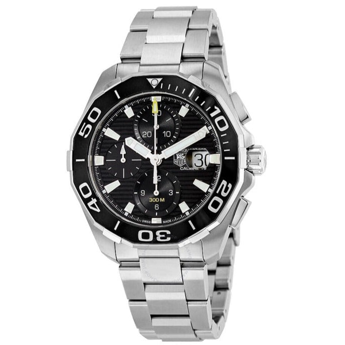 Shop Tag Heuer Aquaracer Calibre 16 Day-Date Black Dial Silver Steel Strap Watch for Men - CAY211A.BA0927 in USA